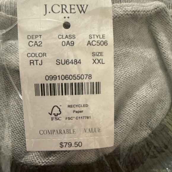 J Crew Factory Teddie Camo Cotton Sweater Size XXL Green lightweight NWT - Picture 2 of 8